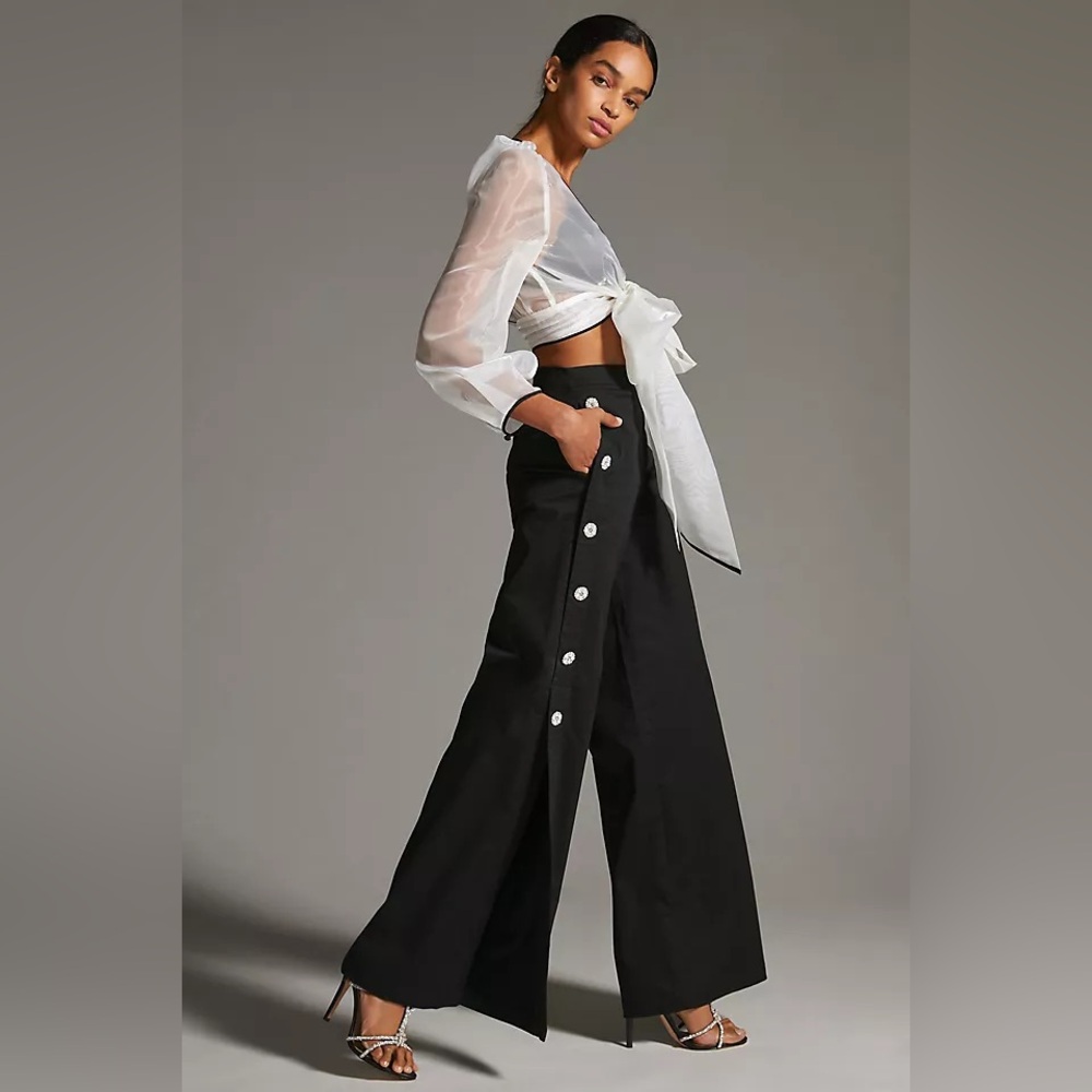 NWT Anthropologie Black Wide-Leg Side Buttoned Pants